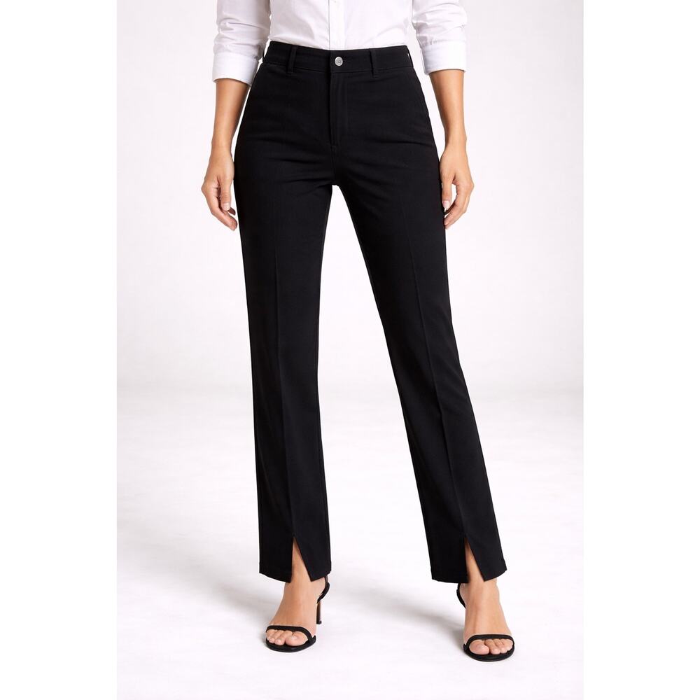 J. McLaughlin Black High-Rise Wide-Leg Split-Hem Pants